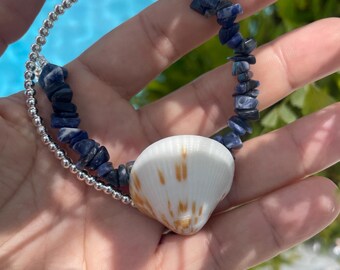 Venus Lapiz Azul Silver Beaded Neckalce