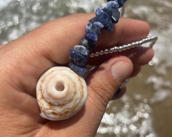 Lapiz Azul & Silver Puka Neckalce