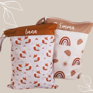 Personalisierbare Wetbag, Wäschebeutel mit 2 Fächern für Kita Klamotten, Wechselkleidung für Kita und Alltag, Wechselsachen Kita, Kitabeutel