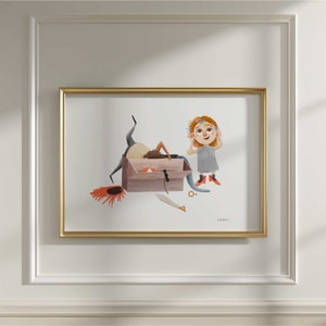 Kostüm Brust Kinder Print | Dress Up Kids Hand gezeichnete Kunst | Spielen Schwert Bleistift Kunstwerk | Perückenhut Fun Illustration | Pastell Schleife Wandposter