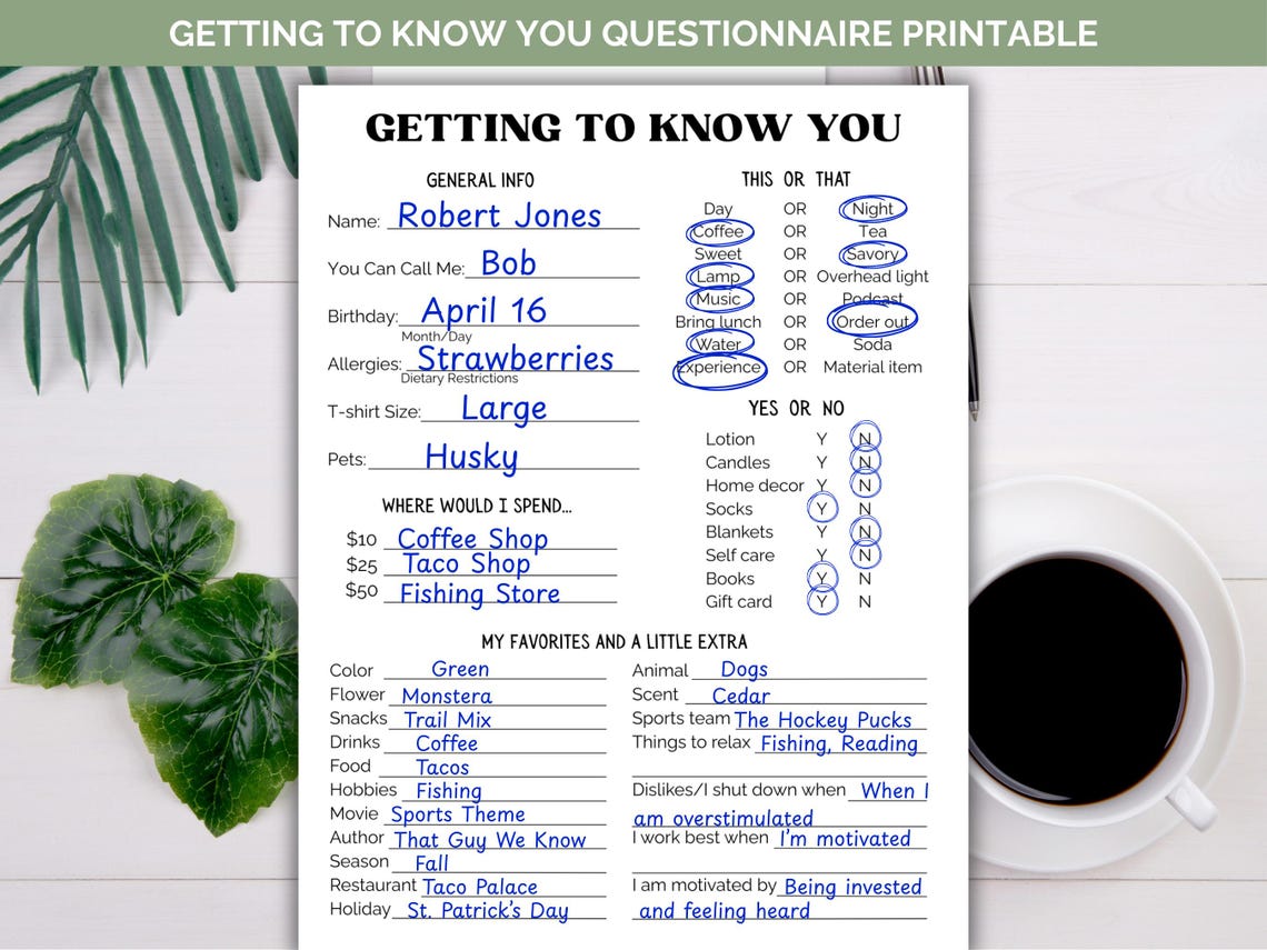 Team Building Get to Know Your Staff Questionnaire Printable, Get to ...