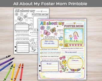 All About My Foster Mom Questionnaire Worksheet, Mother's Day Gift, Kids Activity Coloring Page, Sentimental Unique Gift Ideas For Mom