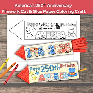 USA 250th Anniversary Firework Cut And Paste Paper Craft Ideas For Kids, Semiquincentennial Coloring Pages, 4th July Patriotic Activity