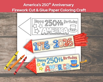 USA 250-jähriges Jubiläum Feuerwerk Ausschneiden und Einfügen Papier Handwerk Ideen für Kinder, Semiquincentennial Malseiten, 4. Juli Vaterländische Aktivität