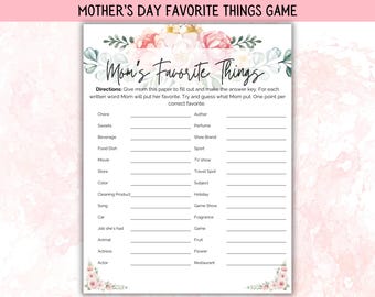 Festa della mamma: tutto su di me, gioco stampabile sulle cose preferite, giochi per il brunch della festa della mamma, giochi per la mamma, giochi per lei, giochi di gruppo