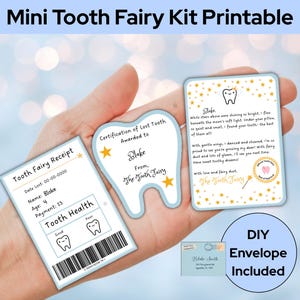 Editable Mini Tooth Fairy Kit With Envelope, Printable Tooth Fairy Letter Set Blue, Toothfairy Note, Tooth Fairy Letter and Receipt Template