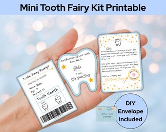 Editable Mini Tooth Fairy Kit With Envelope, Printable Tooth Fairy Letter Set Blue, Toothfairy Note, Tooth Fairy Letter and Receipt Template