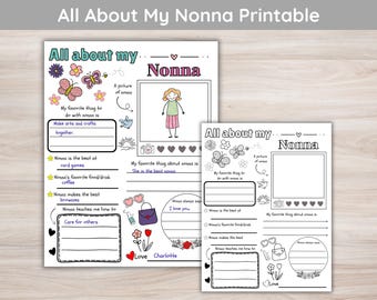 All About My Nonna Questionnaire Printable Coloring Activity, DIY Grandparent's Day Craft, Gift for Grandma, Keepsake Gift From Grandkids