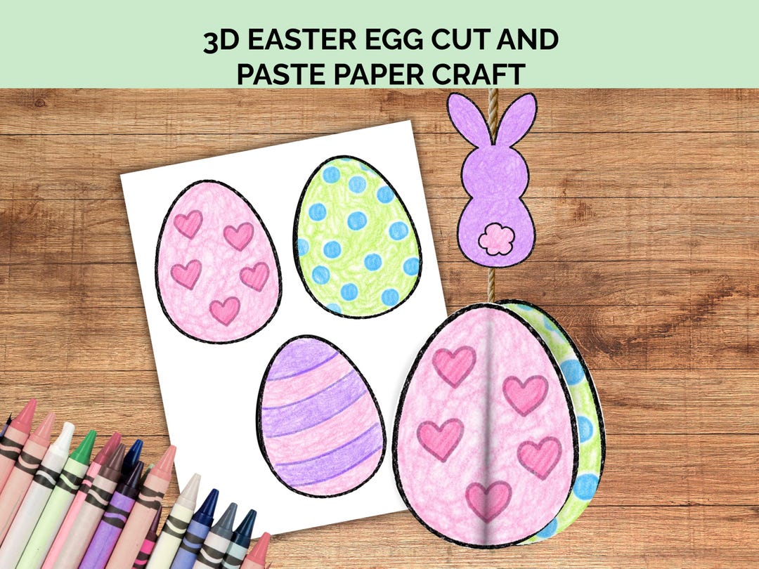 3D Easter Egg Coloring Paper Craft, Cut and Paste Craft Kids Activity ...