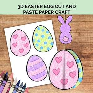 3D-påskäggsmålarpapperspyssel, klipp och klistra-pyssel för barn, utskrivbara målarbilder, klassrumsaktivitet, påskpysselidéer för barn