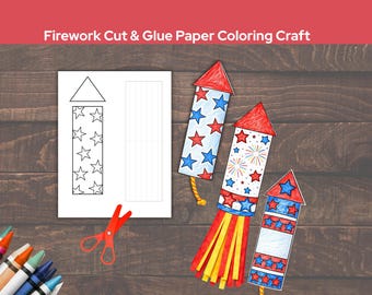 4. Juli Feuerwerk Ausschneiden und Einfügen Papiermodelle für Kinder, Ausmalseiten für Kinder, Klassenzimmer Handwerk Projekt-Ideen