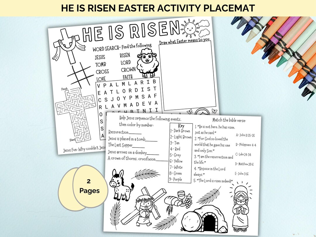 He is Risen Easter Craft Coloring Activity Placemat for Kids Printable ...