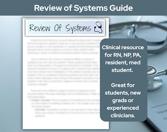 Review of Systems Template Printable, Patient Health History Guide Sheet, NP, PA, Resident Clinical Resource, Patient Interview Questions