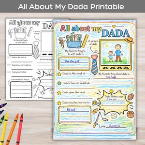 All About My Dada Questionnaire Worksheet, Printable Father’s Day Crafts, DIY Father’s Day, Keepsake Personalized Father’s Day Gifts