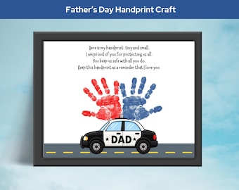 Lavoretto con l'impronta della mano per papà poliziotto, regali per papà poliziotto, arte con l'impronta della mano per papà delle forze dell'ordine, lavoretto con l'impronta della mano per la festa del papà, programma prescolare