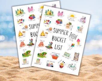 Kinder Sommer Bucket List mit Fotos zum Ausdrucken, Kinder Sommeraktivität, Sommerfamilie To Do-Liste, Sommerpause Checkliste, Sommerspaß Aktivität