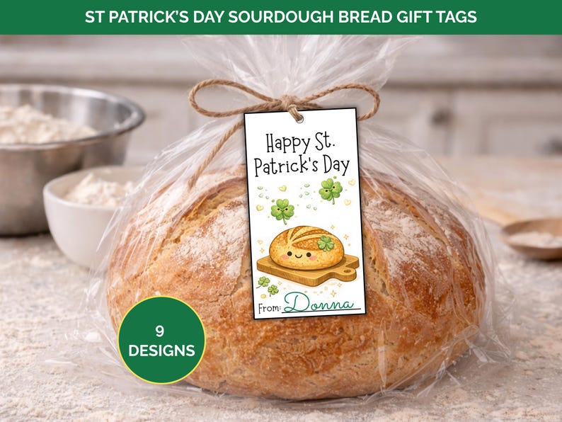 Sourdough Bread Gift Tags Printable Template, St. Patrick’s Day Gift ...