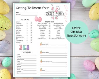 Secret Bunny Questionnaire, Easter Gifts for Teens, Secret Bunny Survey, Easter Gift Exchange, Gift Exchange Ideas, Easter Activity