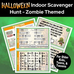 Indoor Halloween Teen Scavenger Hunt With Clues and Riddles, Zombie Scavenger Hunt, Teen and Tween Activity, Tween Indoor Treasure Hunt