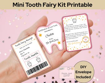 Editable Mini Tooth Fairy Kit With Envelope, Printable Tooth Fairy Letter Set Pink, Toothfairy Note, Tooth Fairy Letter and Receipt Template
