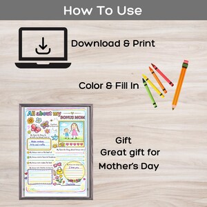 Questionario "Tutto sulla mia mamma acquisita", regalo per la festa della mamma, pagina da colorare per bambini, idee regalo uniche e sentimentali per la mamma. immagine 3