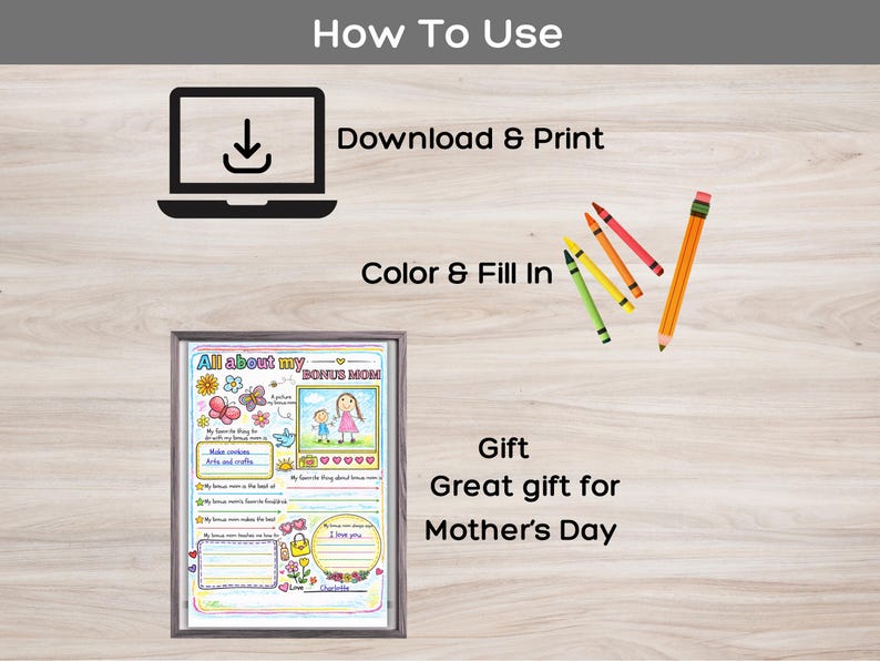 Questionario "Tutto sulla mia mamma acquisita", regalo per la festa della mamma, pagina da colorare per bambini, idee regalo uniche e sentimentali per la mamma. immagine 3