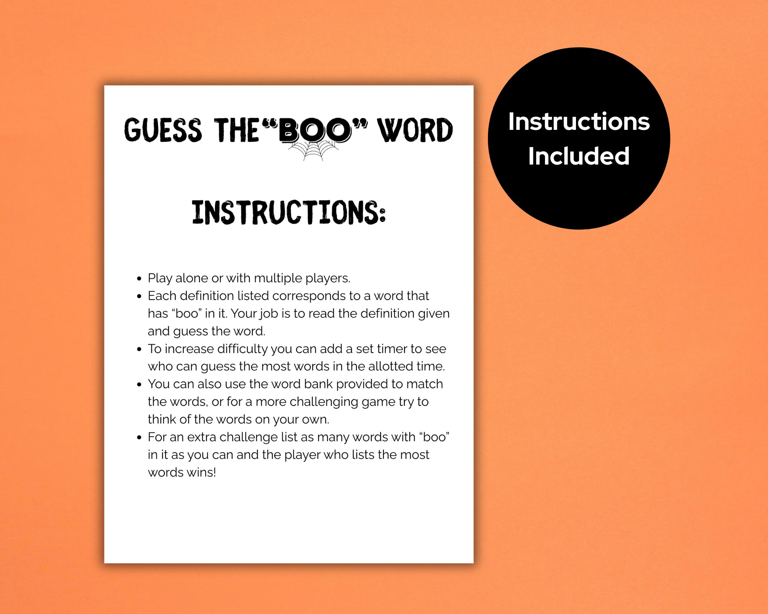 Halloween Guess the BOO Trivia Printable Game, List BOO Words Games for ...