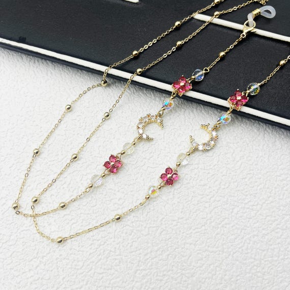 Handmade Pink Gold Eyeglass Necklace Customized Handmade Eyeglass Necklace Irregular Pink Sea  main image 4