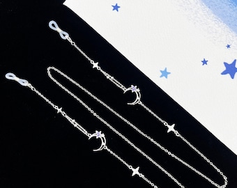 Fashion Simple Star Moon Eyeglasses Chain, Butterfly Pendant Sunglasses Anti-slip Chain, Women&#39;s Eyeglasses Chain, Silver, Gift For Her