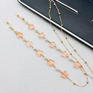 Pink Star Glasses Chain, Handmade Pearl Glasses Chain, Women Glasses Chain, Eyeglass Accessories, Gifts