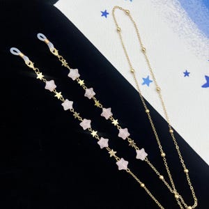 Pink Crystal Star Glasses Chain, Handmade Women Sunglasses Non-Slip Necklace, Eyeglass Strap, Unique Eyeglass Accessories