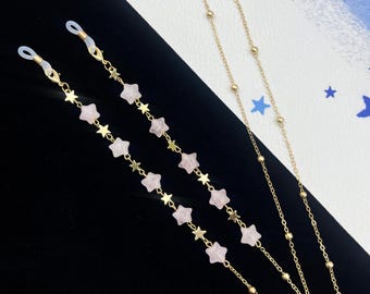 Pink Crystal Star Glasses Chain, Handmade Women Sunglasses Non-Slip Necklace, Eyeglass Strap, Unique Eyeglass Accessories