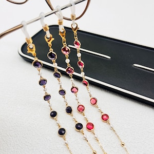 Fashionable pink crystal pearl eyeglass chain, handmade eyeglass chain, gold plated women eyeglass chain, gift for her