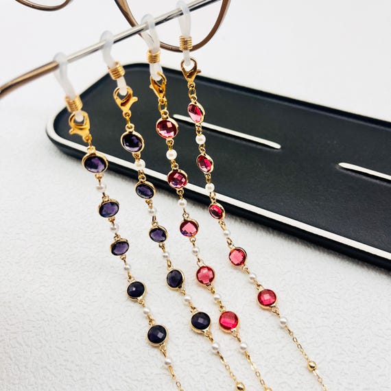 Handmade Pink Gold Eyeglass Necklace Customized Handmade Eyeglass Necklace Irregular Pink Sea  main image 3