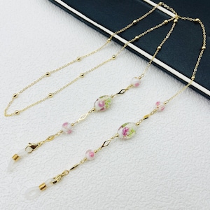 Handmade beaded eyeglass chain, fashionable women&#39;s eyeglass chain, gold-plated eyeglass chain, eyeglass accessories