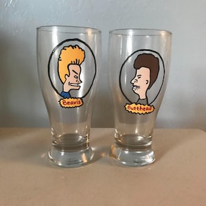 Beavis and Butthead Hand Painted Pint Glasses (Set of 2)
