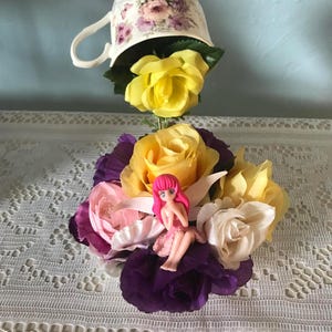 6.5&quot;  Yellow Rose with Pink Fairy Floating Teacup