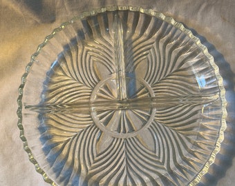 Vintage Indiana Glass Divided Dish Fan Pattern, For Relish, Candy, and Other Treats