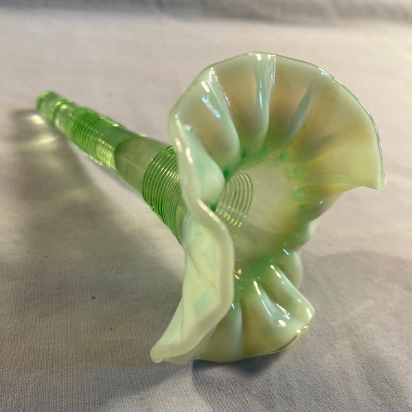 Uranium Glass Epergne Horn, Opalescent Green Antique Glassware