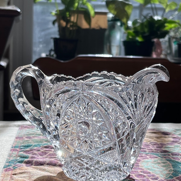 EAPG Imperial Glass Ohio Creamer Hobstar and Arches, Early 1900s Antique Pressed Glass