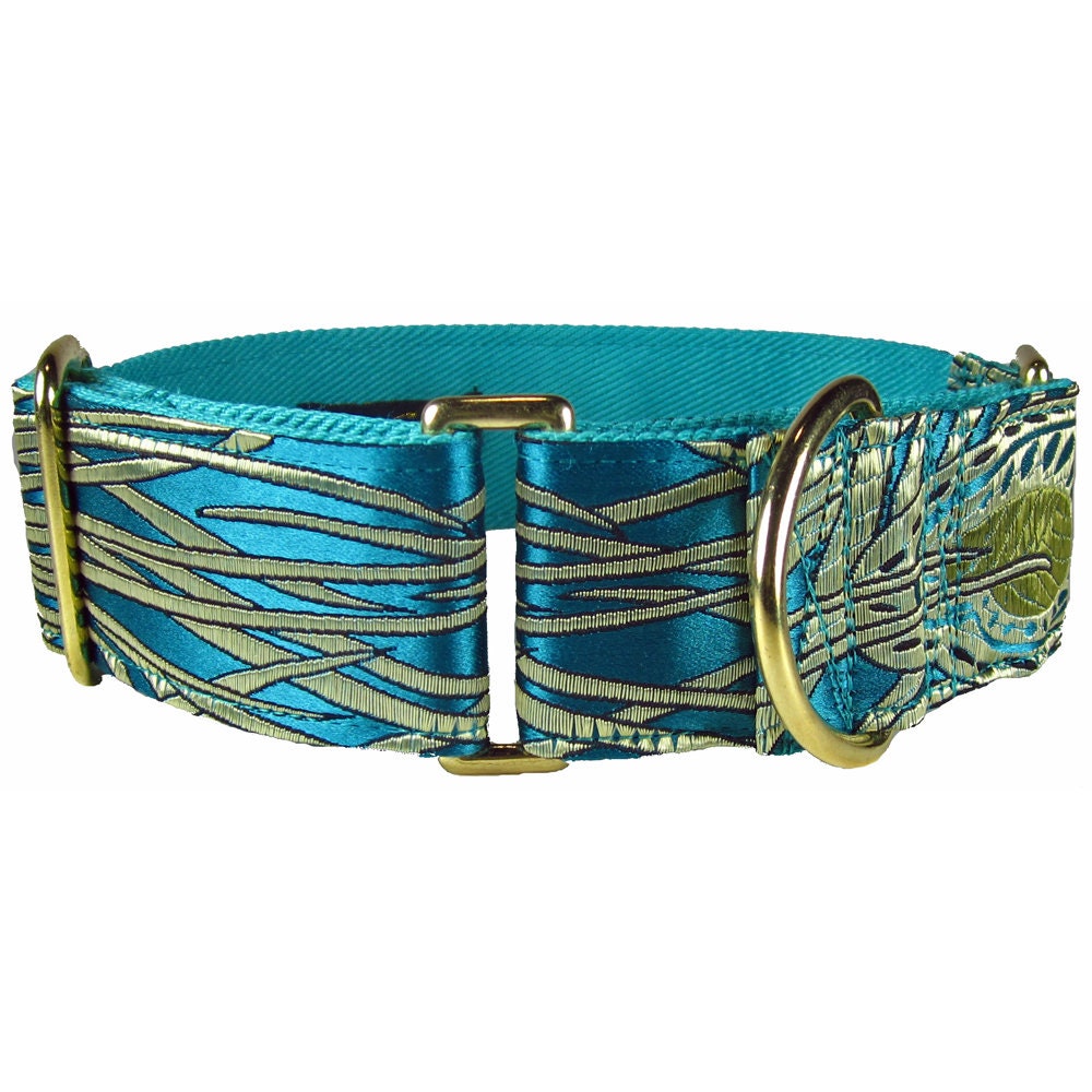 Teal Dog Collar and Leash Set in Peacock Silk. Fancy Etsy
