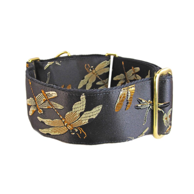 Dragonfly Dog Collar in Gold and Black Silk. Fancy Martingale Etsy