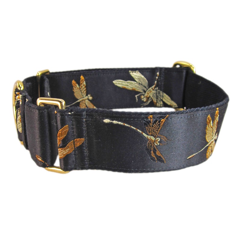 Silk Dog Collar with Gold Dragonflies Fancy Martingale Dog Collar and Leash Set Wide Greyhound Martingale.