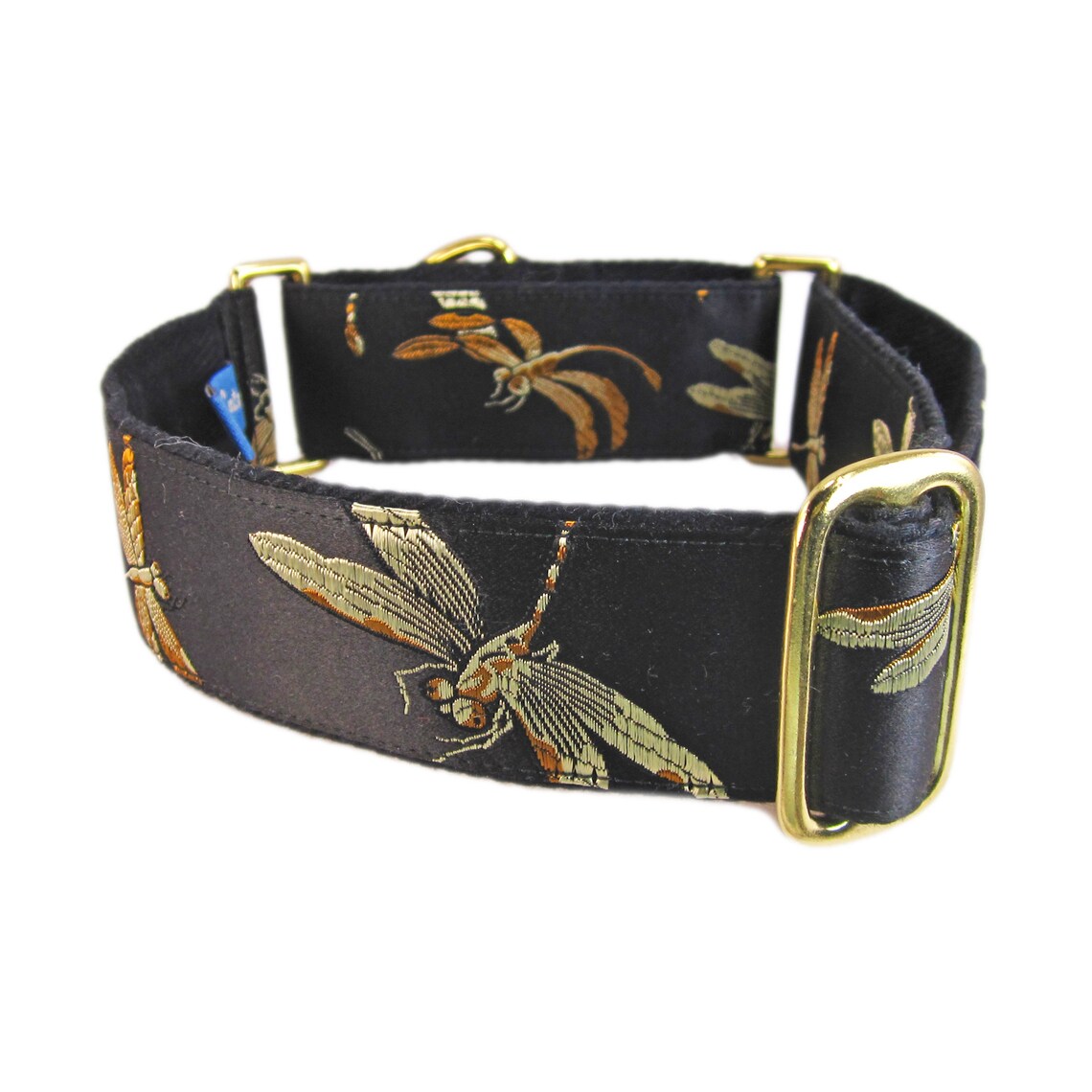 Dragonfly Dog Collar in Gold and Black Silk. Fancy Martingale Etsy