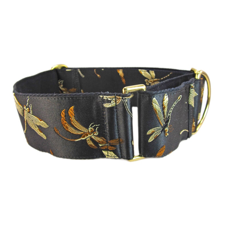 Dragonfly Dog Collar in Gold and Black Silk. Fancy Martingale Etsy