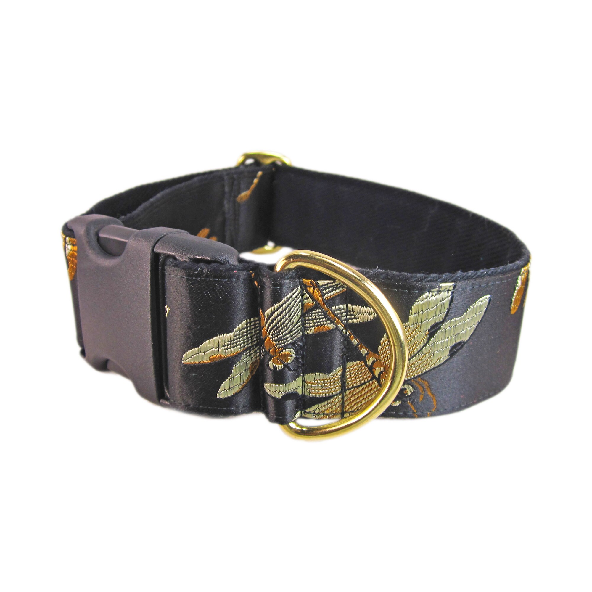 Dragonfly Dog Collar in Gold and Black Silk. Fancy Dog Collar Etsy