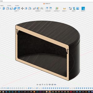 May include: A 3D model of a cylindrical container with a removable top. The container is cut in half to show the interior. The container is made of a dark brown material with a wood grain texture. The interior of the container is empty.