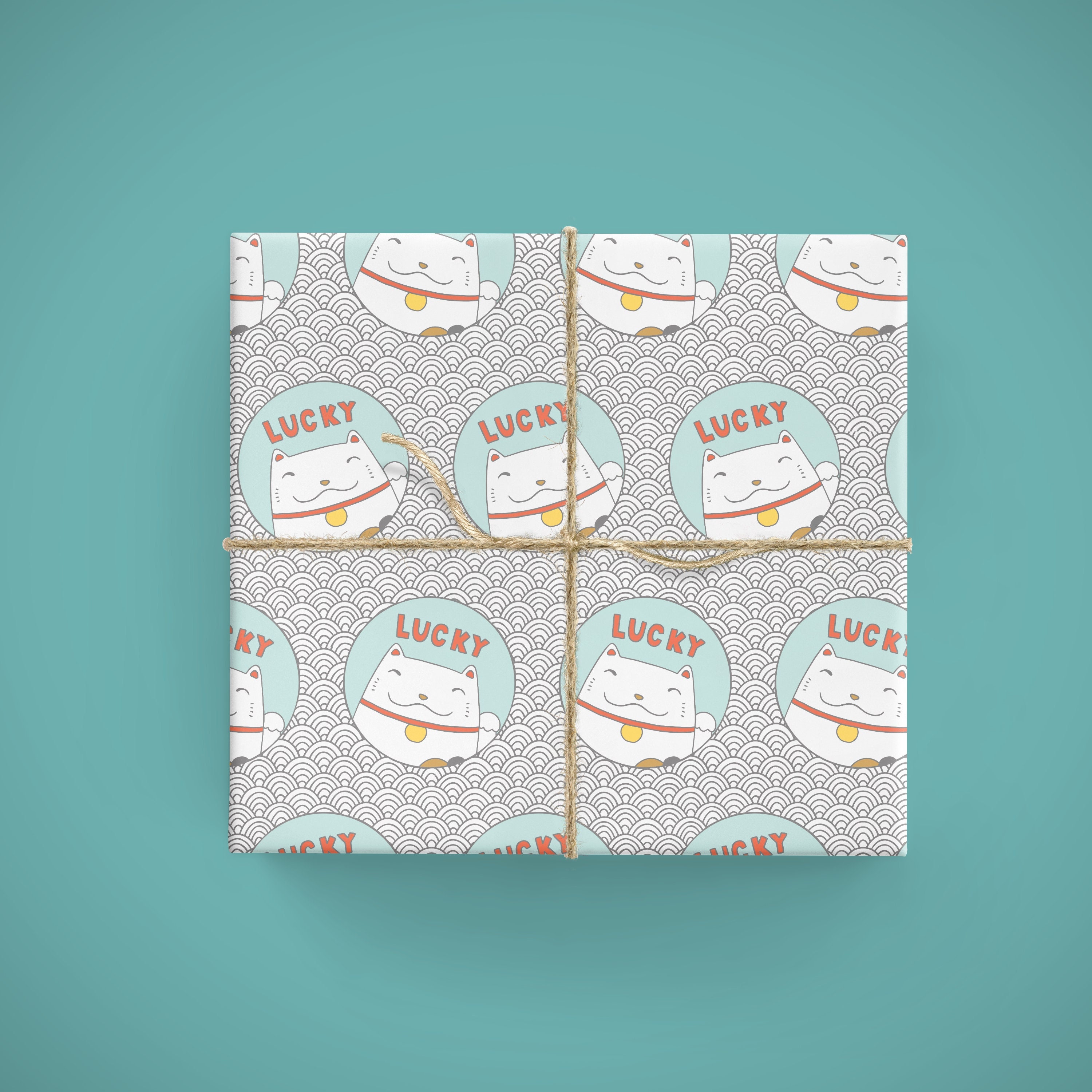 Lucky Cat Maneki-Neko Gift Wrap Paper Roll - Japanese Good Luck Design