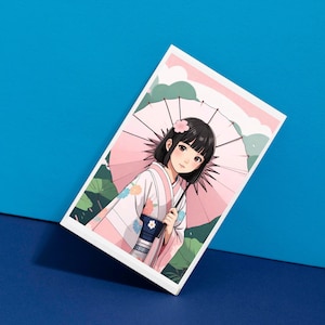 Japanische Mädchen Postkarte - Happy Japan Serie, hübsche Postkarte für Freundinnen und Familie, Traditioneller Anime, Kawaii Design