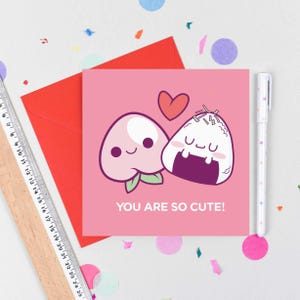 Kawaii Valentinstag Karte - You Are So Cute, Onigiri Sushi & Süße Japanische Erdbeere Kawaii Karte